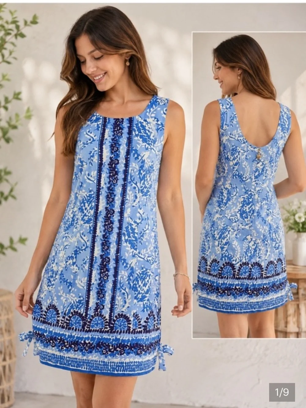 Lilly Pulitzer Blue White Coastal Print Shift Dress Turtle Zip Sleeveless Size 2 - Picture 1 of 9